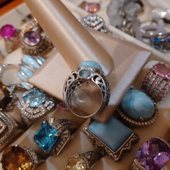 SALE! SALE! Genuine,  Domincan Republic, Larimar and   blue topaz ring! Sz. - Picture 6 of 7